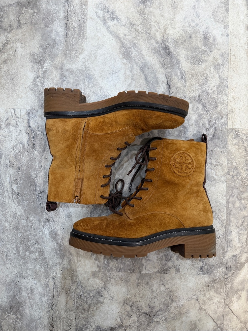 Tory Burch Tan Suede Lace-Up Ankle Boots